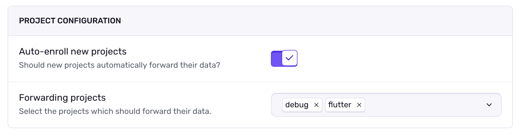 Data forwarding project configuration form